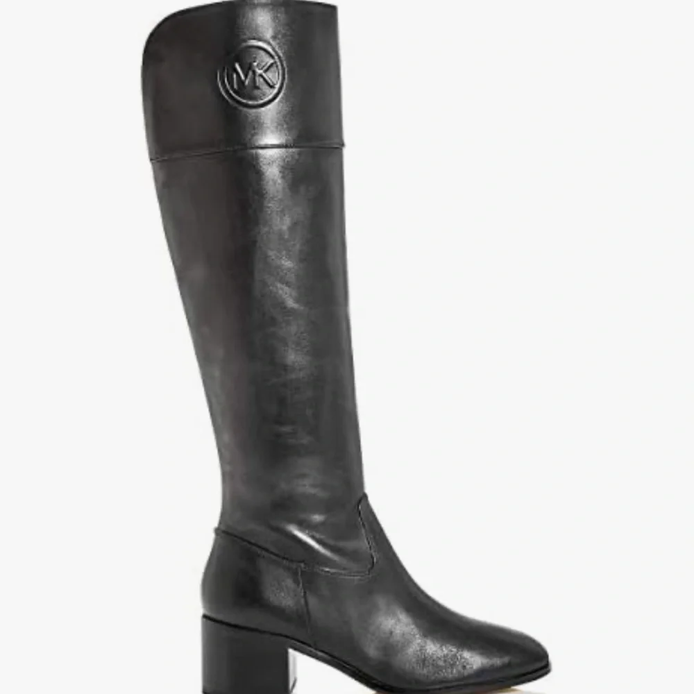 MICHAEL MICHAEL KORS Dylan Black Leather Tall Boots Chunky Heel Size 7.5 - Picture 2 of 12